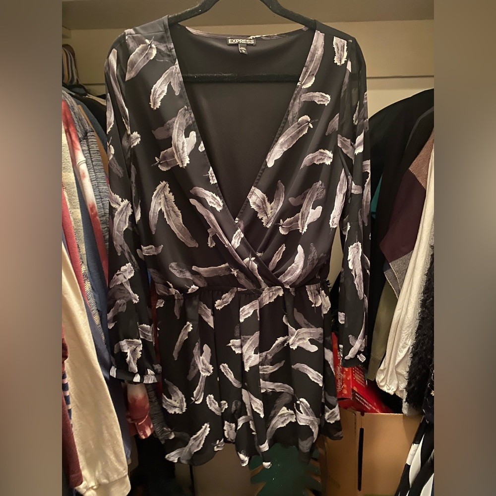 Express Elegant Black Feather Romper